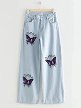 ICE BLUE BUTTERFLY WIDE LEG JEANS - THE VOGUE APPARELS